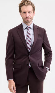 Calvin Klein Mens Slim fit Suit Jacket Blazer 48 R Burgundy Red Solid Stretch