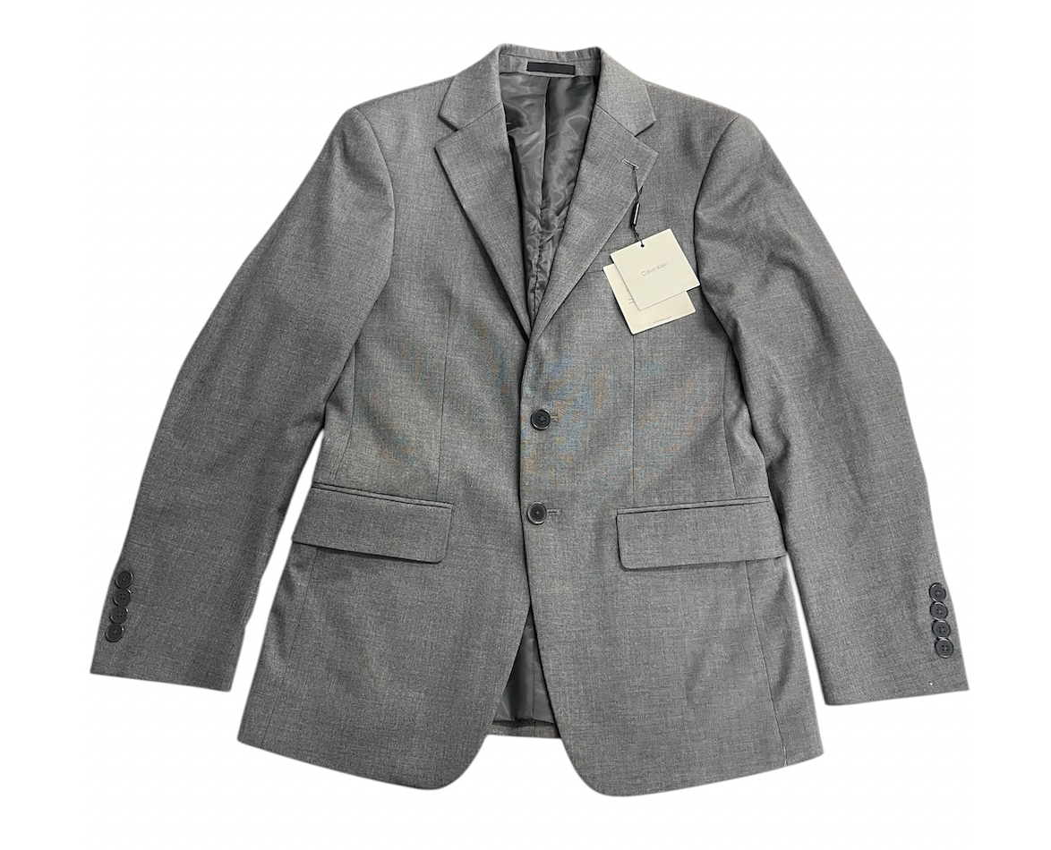 Calvin Klein Mens Slim fit Sport Coat Blazer 36 S Mid Grey Solid Stretch
