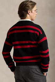 Polo Ralph Lauren Mens Regular fit Crew Neck Crewneck Sweater XL Black Red Striped