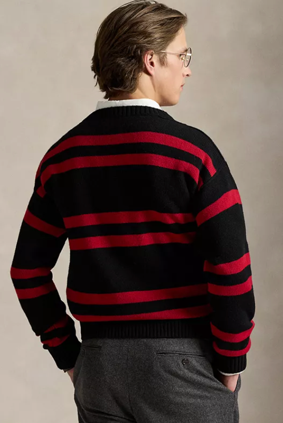Polo Ralph Lauren Mens Regular fit Crew Neck Crewneck Sweater XL Black Red Striped