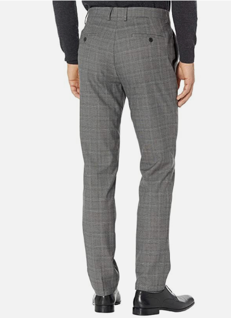 Kenneth Cole Mens Slim fit Dress Pants 34 / 34 Charcoal Grey Plaid Stretch