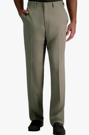 Haggar Mens Classic fit Dress Pants 34 / 29 Beige Solid Stretch