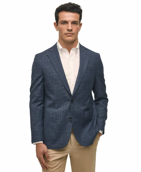 Brooks Brothers Mens Classic fit Sport Coat Blazer 38 S Navy Blue Plaid Stretch