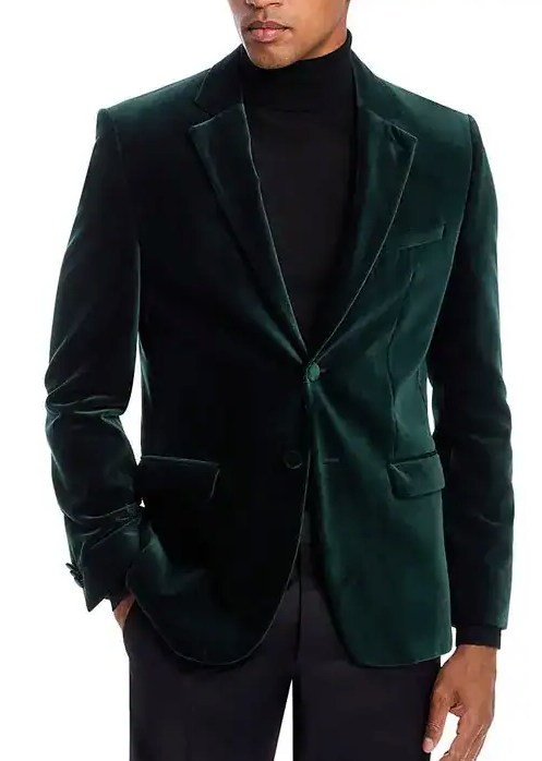 Hugo Mens Slim fit Velvet Sport Coat Blazer 42 S Emerald Green Solid Stretch