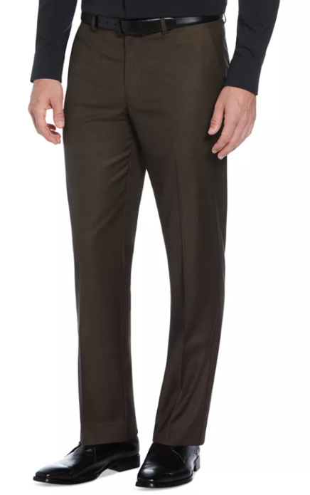 Perry Ellis Portfolio Mens Modern-Fit Tonal Grid Dress Pants 33 / 32 Brown