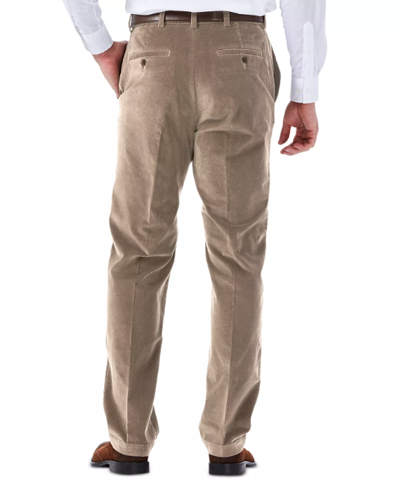 Haggar Mens Classic fit Cotton Chinos Corduroy 40 / 32 Beige Solid