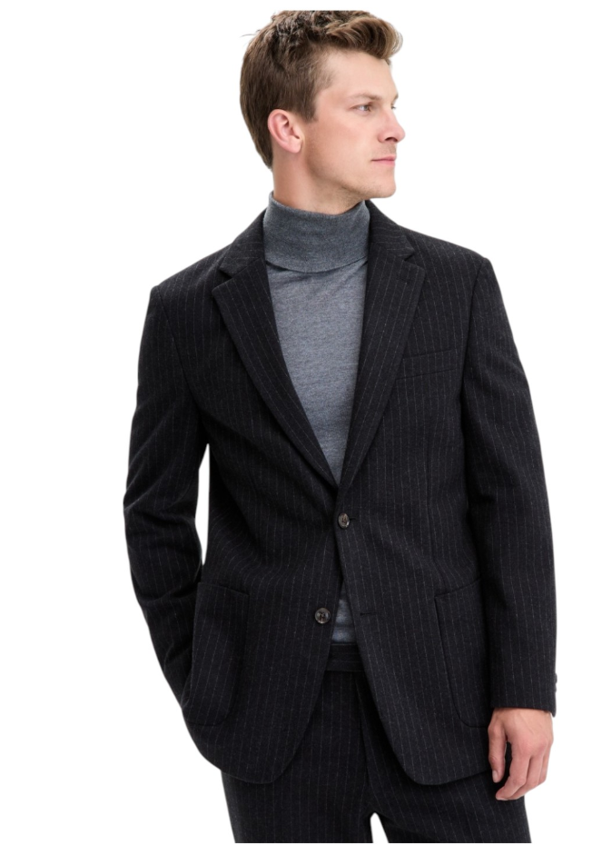 Tommy Hilfiger Mens Modern fit Sport Coat Blazer 40 S Dark Grey Striped Stretch