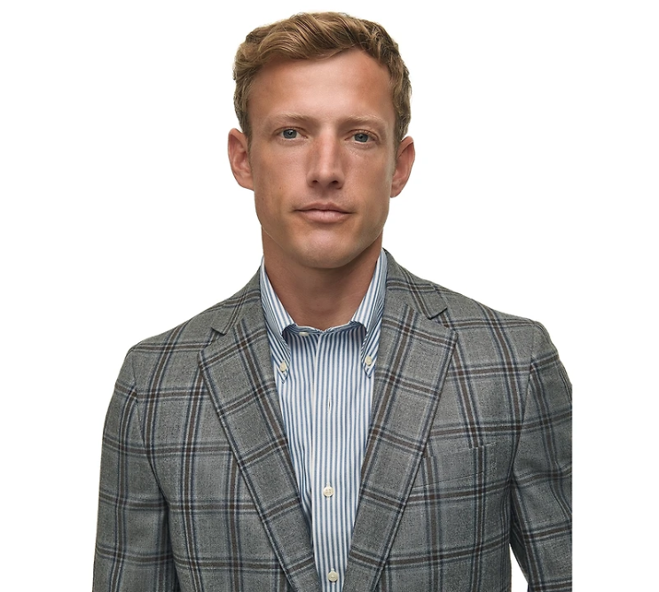 Brooks Brothers Mens Classic fit Suit Jacket Blazer 42 R Grey Plaid Stretch Wool