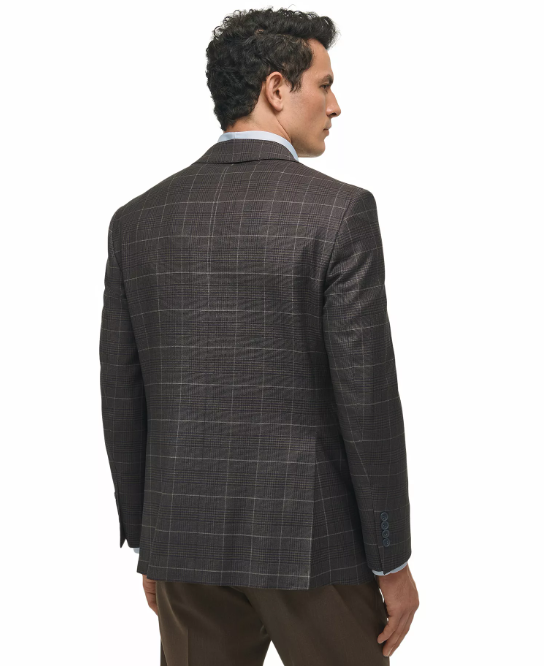 Brooks Brothers Mens Classic fit Sport Coat Blazer 38 R Brown Plaid Stretch Wool