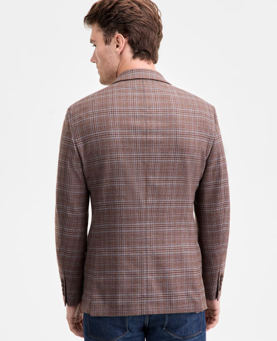 Kenneth Cole Reaction Mens Slim fit Sport Coat Blazer 38 S Brown Plaid Stretch