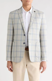John Varvatos Mens Slim fit Sport Coat Blazer 42 R Grey Plaid Wool