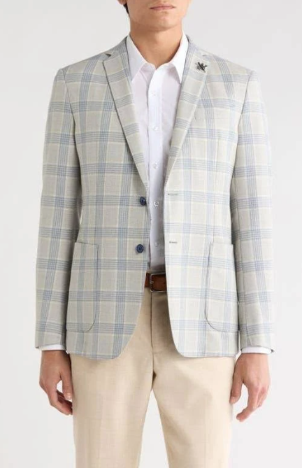 John Varvatos Mens Slim fit Sport Coat Blazer 42 R Grey Plaid Wool