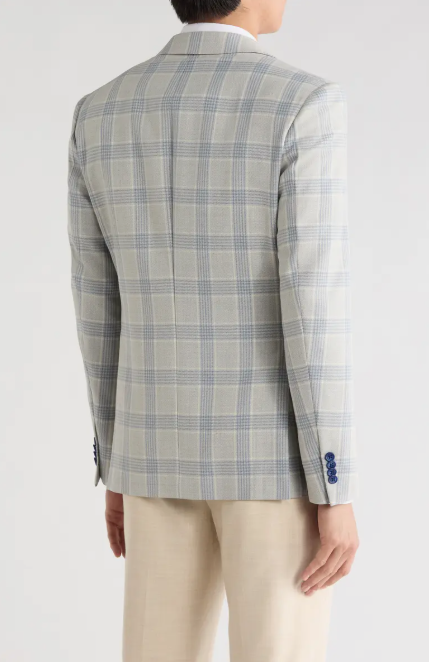 John Varvatos Mens Slim fit Sport Coat Blazer 42 R Grey Plaid Wool