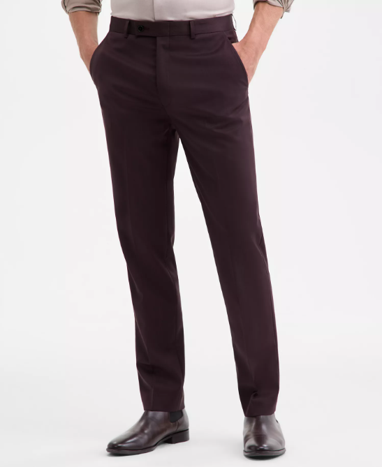 Calvin Klein Mens Slim fit Dress Pants 32 / 32 Burgundy Red Solid Stretch