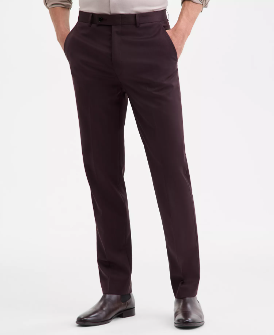 Calvin Klein Mens Slim fit Dress Pants 30 / 32 Burgundy Red Herringbone Wool