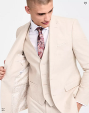 Bar Iii Mens Slim fit Suit Jacket Blazer 40 L Beige Solid