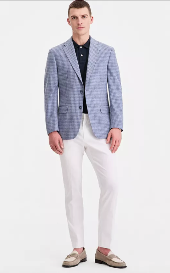 Tommy Hilfiger Mens Modern fit Suit Jacket Blazer 40 S Light Blue Check Stretch