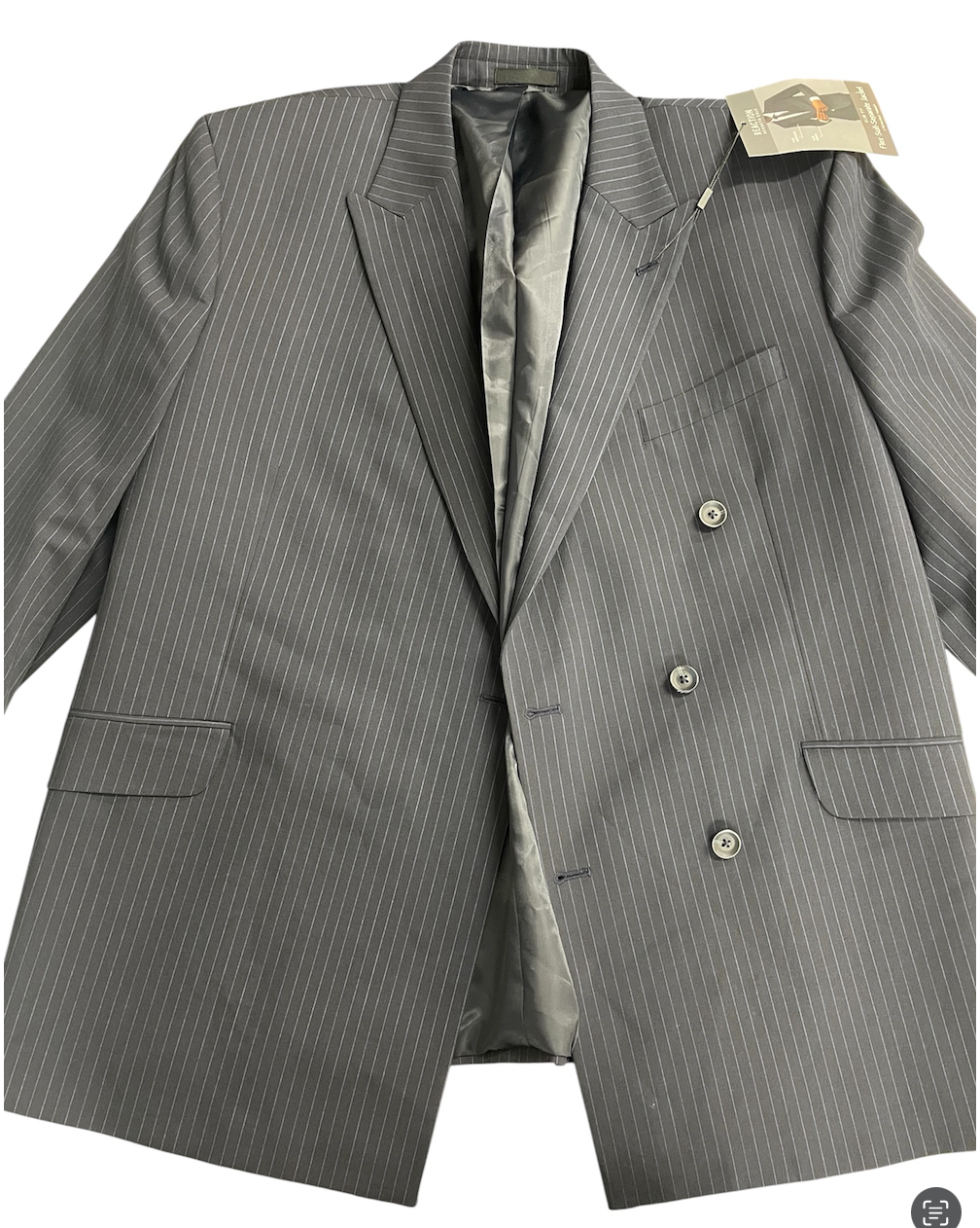 Kenneth Cole Mens Slim fit Double Breasted Suit Jacket Blazer 46 R Blue Striped