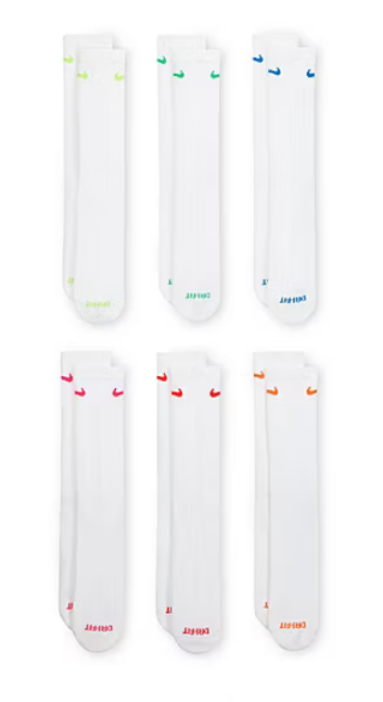 Nike Unisex Everyday Plus Cushioned Training 6-Pairs Crew Socks Large White