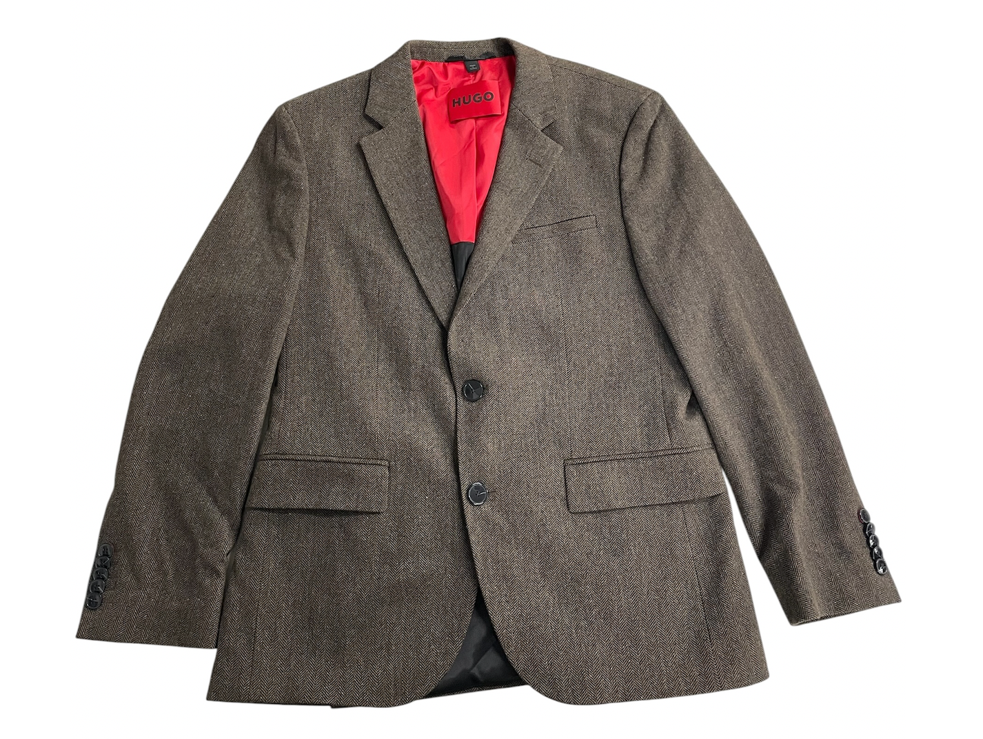 Hugo Boss Mens Modern fit Wool  Cotton Suit Jacket Blazer 36 R Brown Herringbone