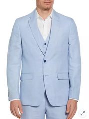 Perry Ellis Mens Slim fit Suit Jacket Linen Blazer 44 R Blue Solid Stretch