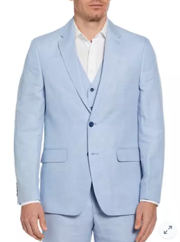 Perry Ellis Mens Slim fit Suit Jacket Linen Blazer 44 R Blue Solid Stretch