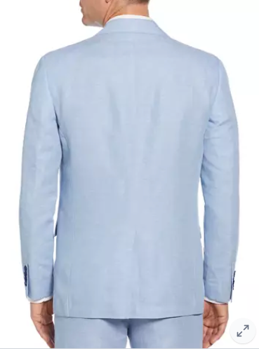 Perry Ellis Mens Slim fit Suit Jacket Linen Blazer 44 R Blue Solid Stretch