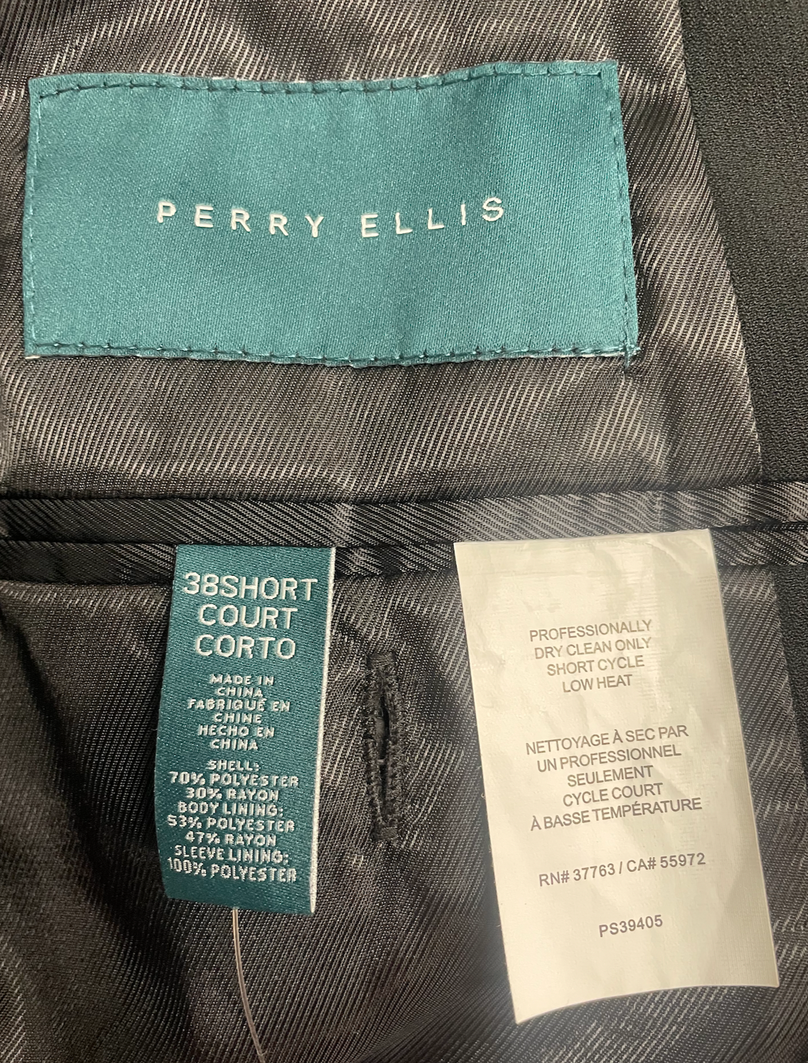 Perry Ellis Mens Modern fit Suit Jacket Blazer 38 S Black Solid Stretch
