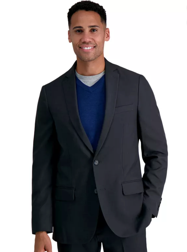 Haggar Mens Slim fit Suit Jacket Blazer 40 R Charcoal Solid Stretch
