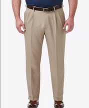 Haggar Mens Classic fit Chinos Pants 50 / 30 Khaki Beige Solid