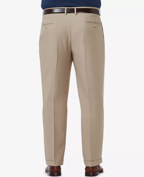 Haggar Mens Classic fit Chinos Pants 50 / 30 Khaki Beige Solid