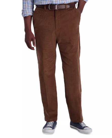 Haggar Mens Classic fit Corduroy Dress Pants 36 / 32 Camel Solid Stretch