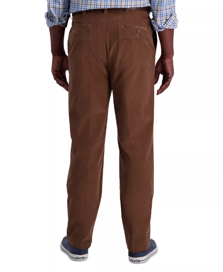 Haggar Mens Classic fit Corduroy Dress Pants 36 / 32 Camel Solid Stretch