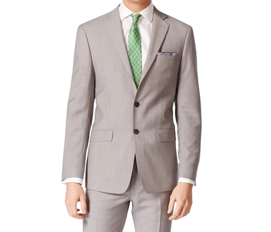 Calvin Klein Mens Slim fit Wool Sport Coat Blazer 44 L Light Grey Solid Stretch
