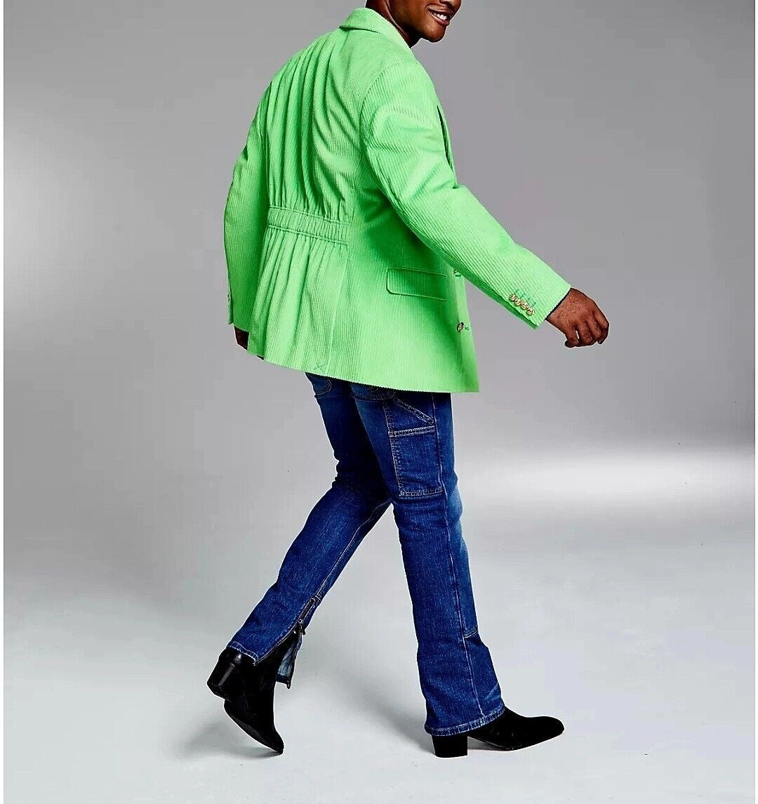 And Now This Mens Corduroy Double-Breasted Blazer Light Green Large
