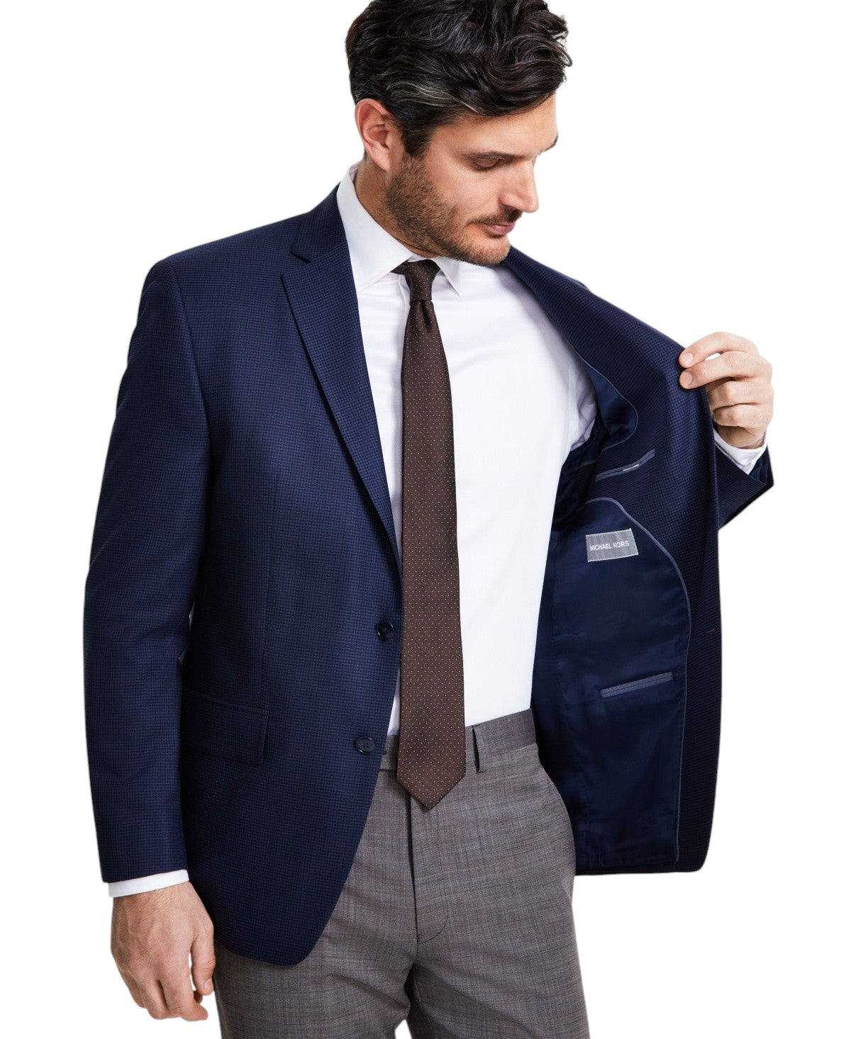 Michael Kors Mens Classic fit Sport Coat Blazer 40 S Navy Blue Houndstooth