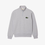 Lacoste Mens Cotton Quarter Zip Logo Sweatshirt Grey Silver Medium