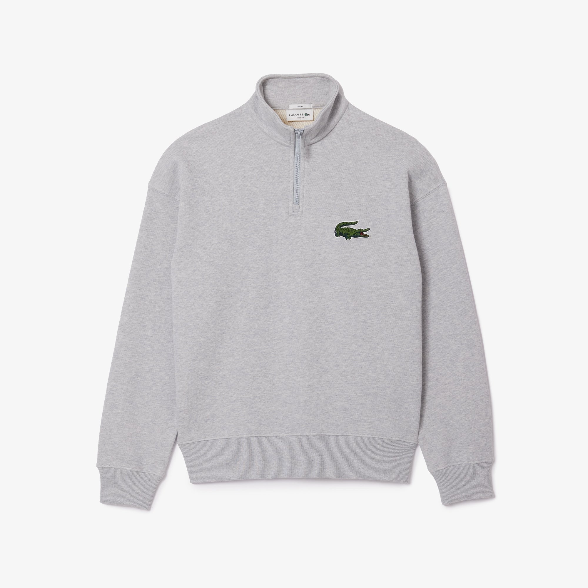 Lacoste Mens Cotton Quarter Zip Logo Sweatshirt Grey Silver Small