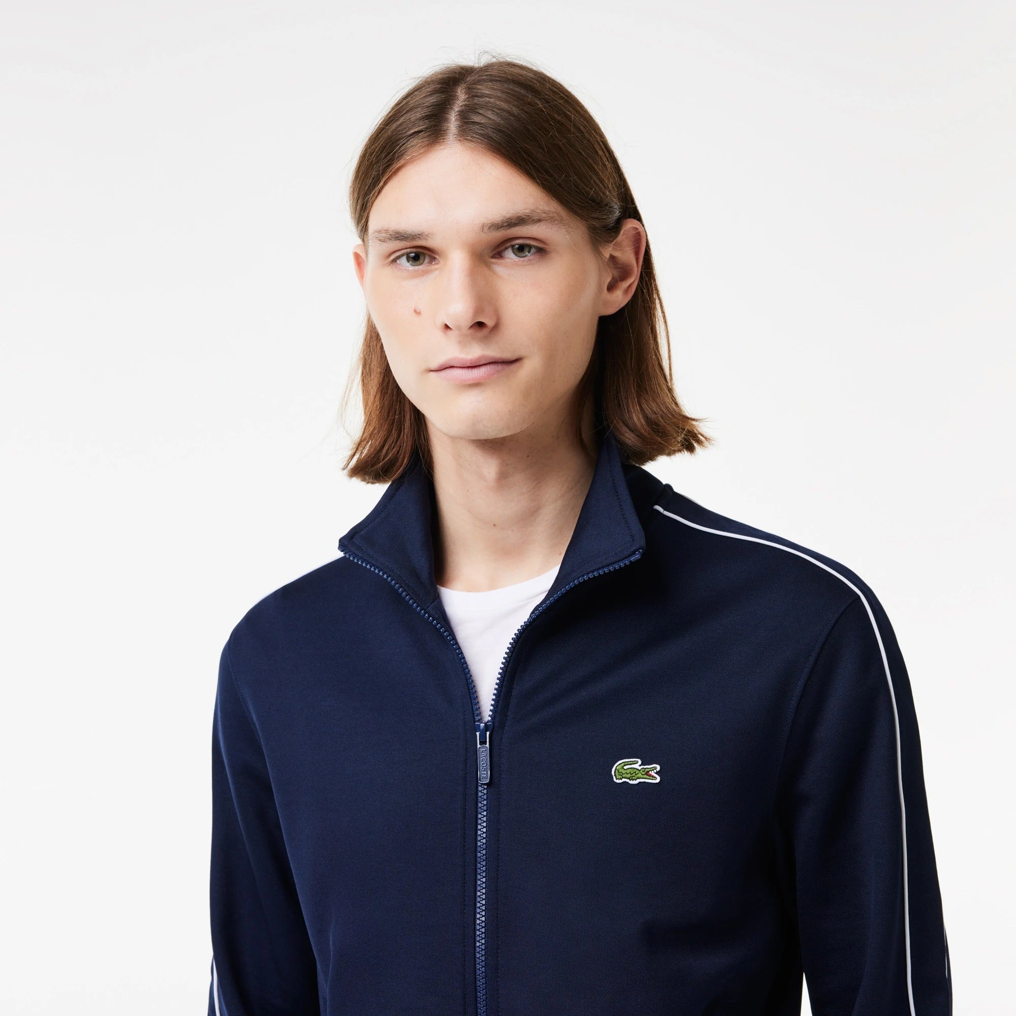 Lacoste Mens Paris Piqué Zip Front Track Jacket Sweatshirt Navy Blue XS
