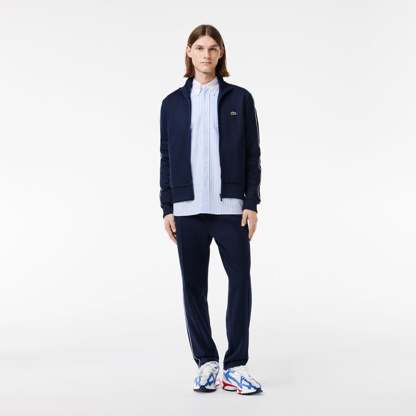 Lacoste Men's Paris Pique Zip Front Track Sweatshirt Blue Medium