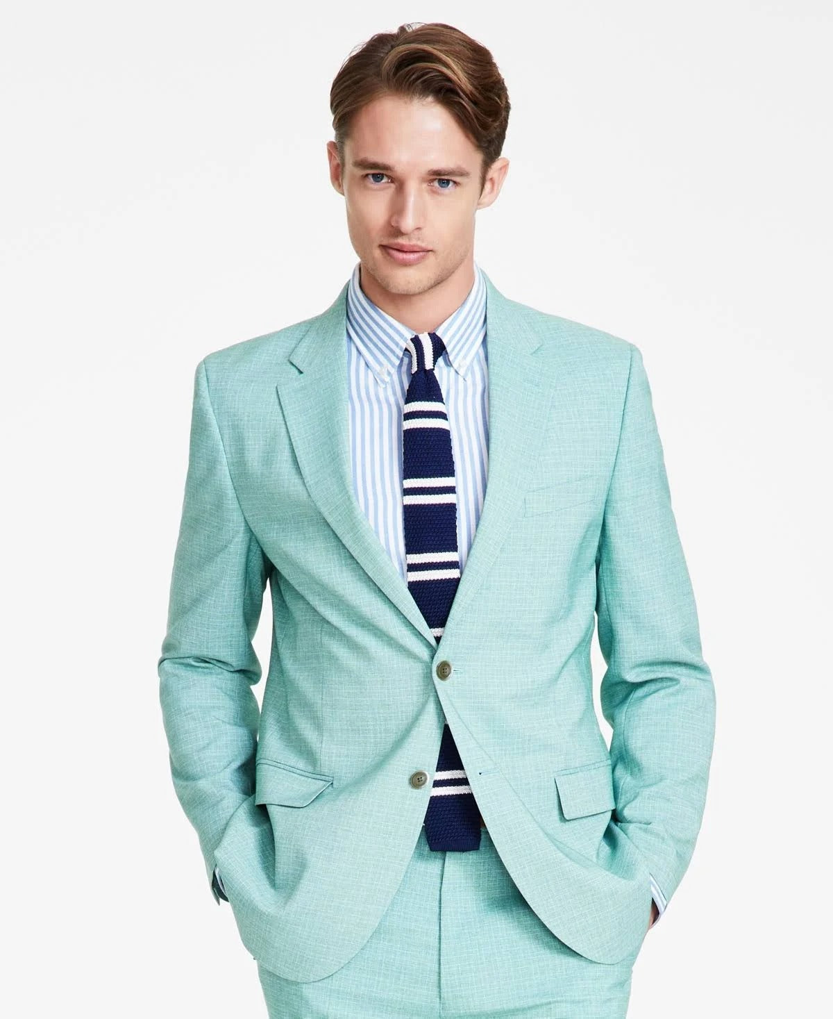 Nautica Mens Modern fit 2 Piece Suit 44 L / 38 Waist Mint Green Solid Stretch