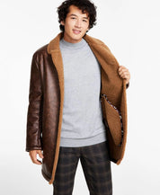 Ben Sherman Men's Shearling Classic Fit Overcoat Coat 44R Brown Camel