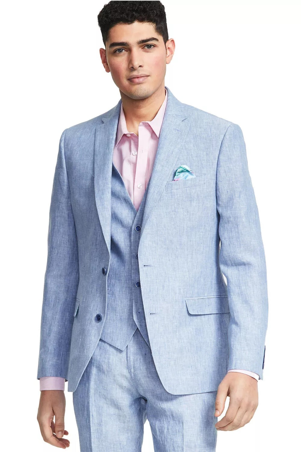 Bar Iii Mens Slim fit Sport Coat Blazer 38 S Light Blue Solid Stretch Linen