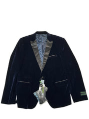 Tom Baine Mens Slim fit Velvet Sport Coat Blazer 48 R Blue Solid