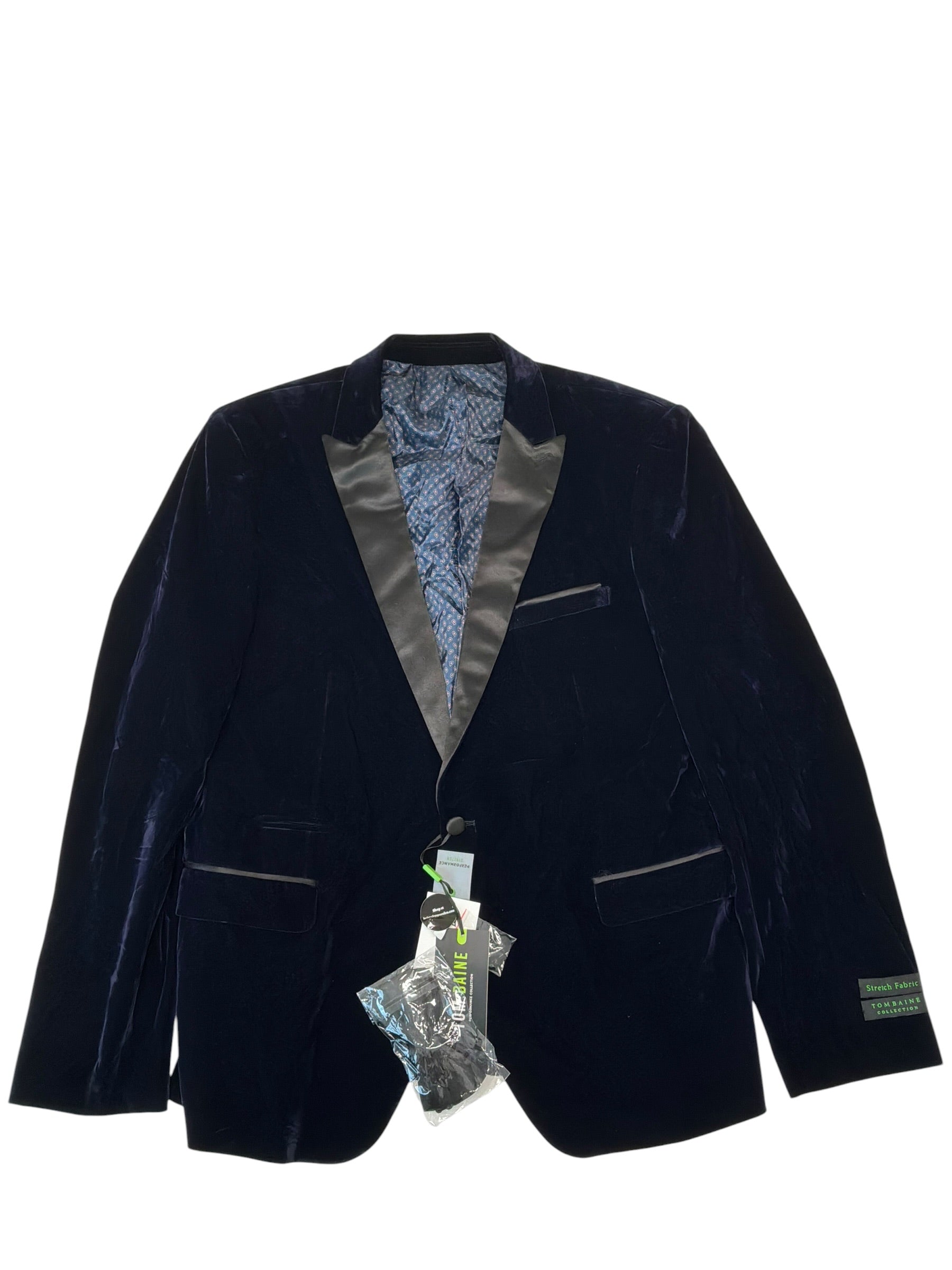 Tom Baine Mens Slim fit Velvet Sport Coat Blazer 48 R Blue Solid