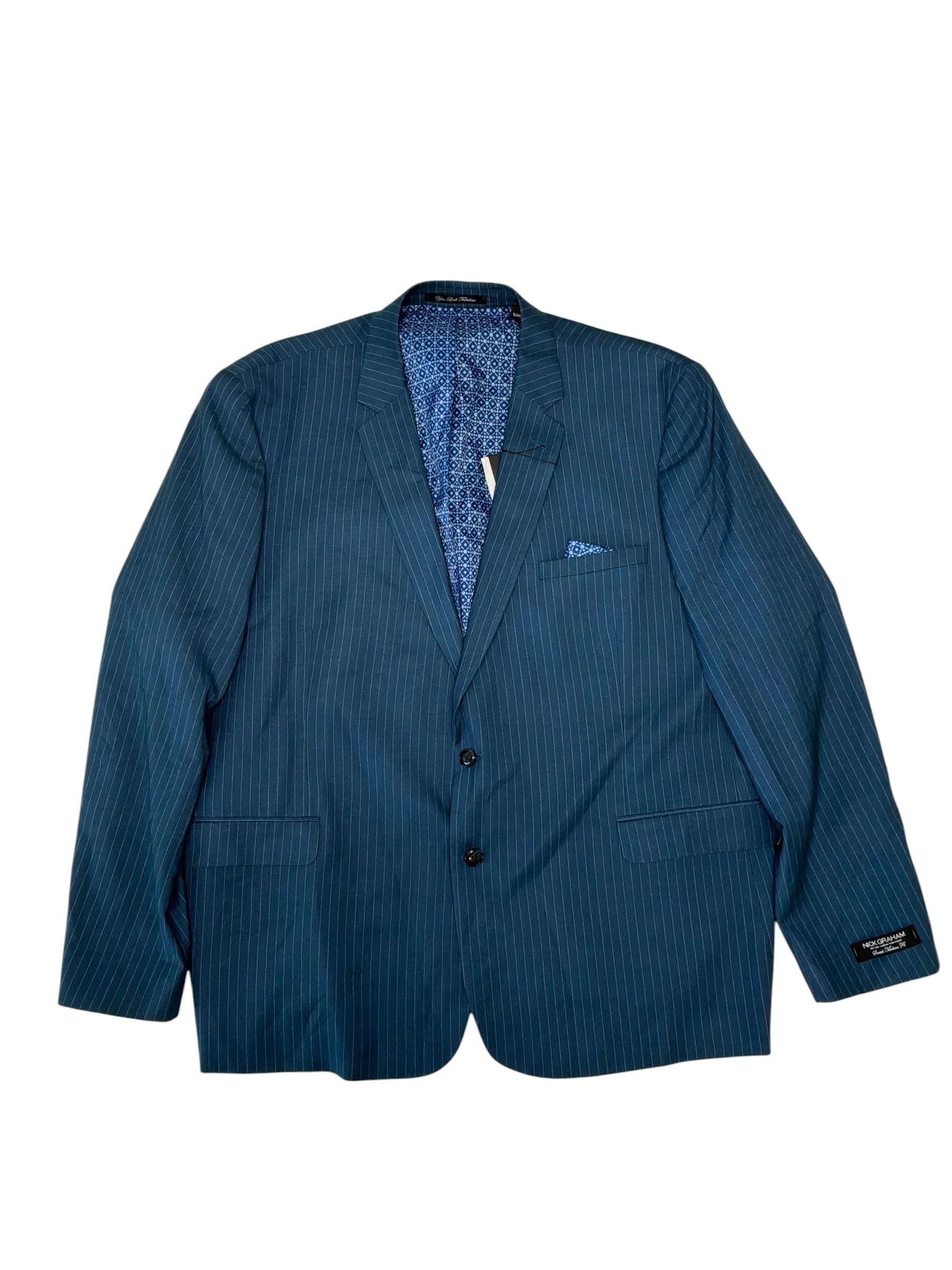 Nick Graham Mens Modern fit Suit Jacket Blazer 54 R Blue Striped