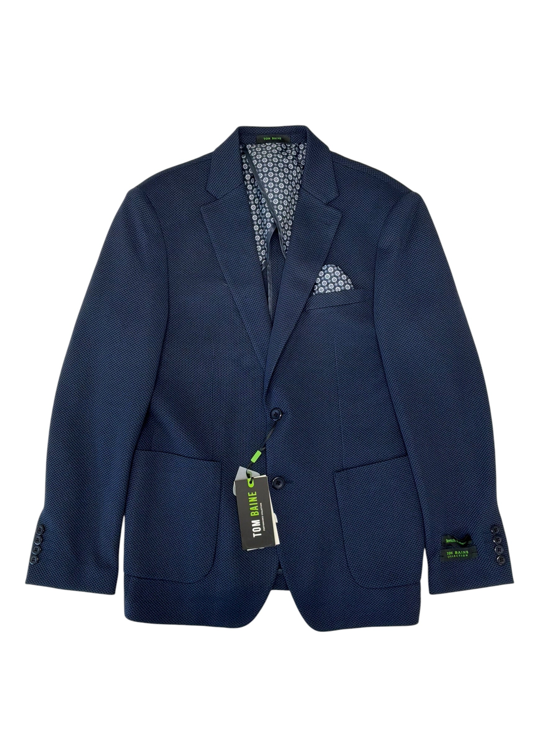 Tom Baine Mens Slim fit Sport Coat Blazer 42 L Blue Solid