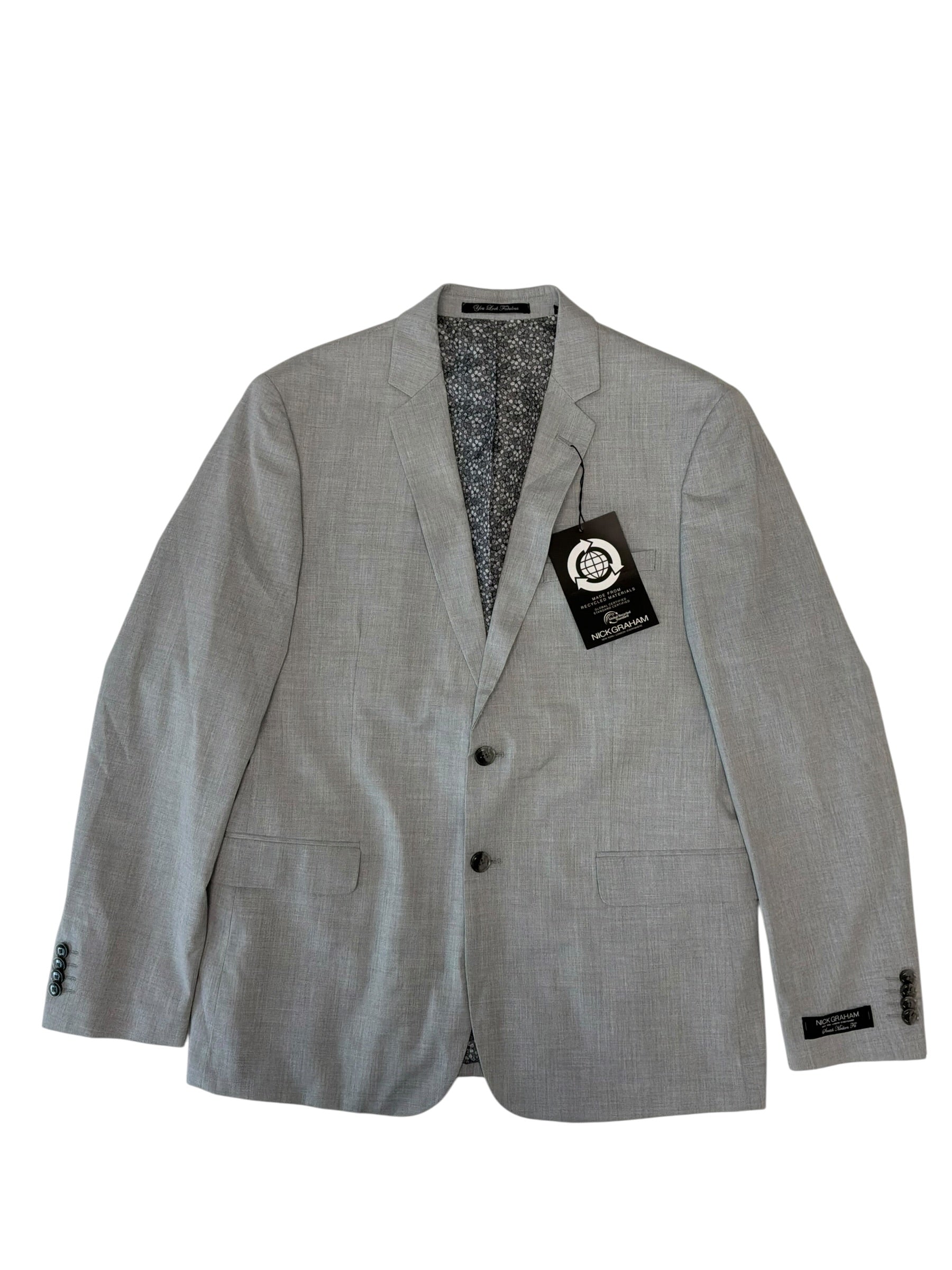 Nick Graham Mens Slim fit Suit Jacket Blazer 42 R Grey Solid