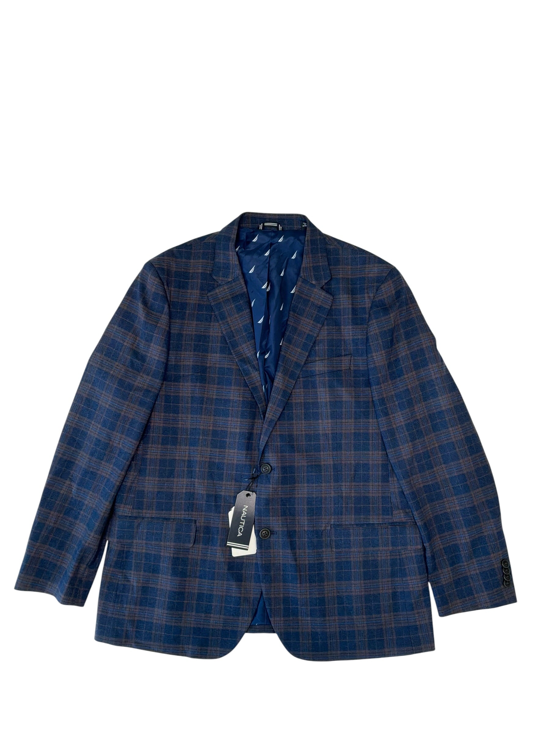 Nautica Mens Modern fit Sport Coat Blazer 44 R Blue Plaid