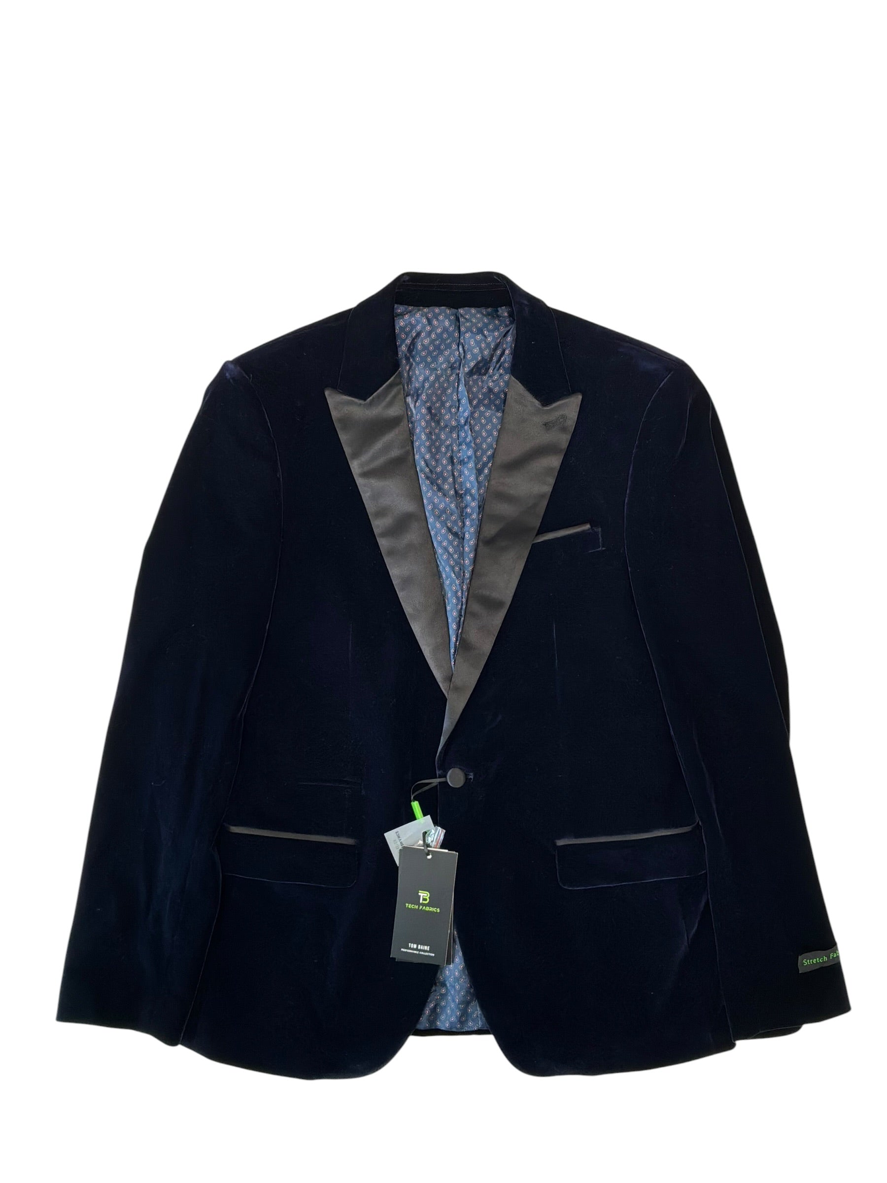 Tom Baine Mens Slim fit Velvet Sport Coat Blazer 38 S Blue Solid